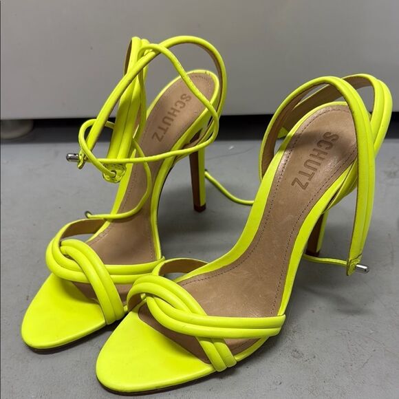 SCHUTZ Neon Yellow Strappy Stiletto Heels - LIKE NEW - Worn Once - Size 9 - Picture 1 of 4